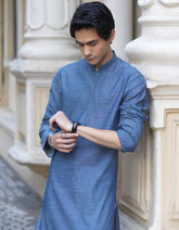 STONE BLUE COTTON SILK KURTA | JJK-S-32526