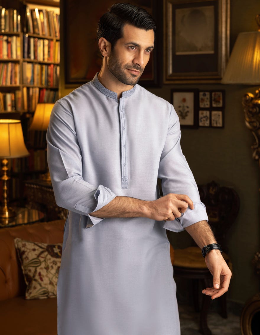 BLUEISH GREY BLENDED KAMEEZ SHALWAR | JJKS-S-32532