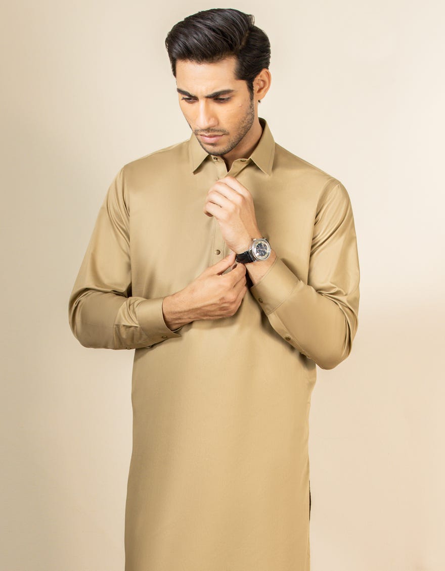 KHAKI COTTON KAMEEZ SHALWAR | JJKS-S-32556