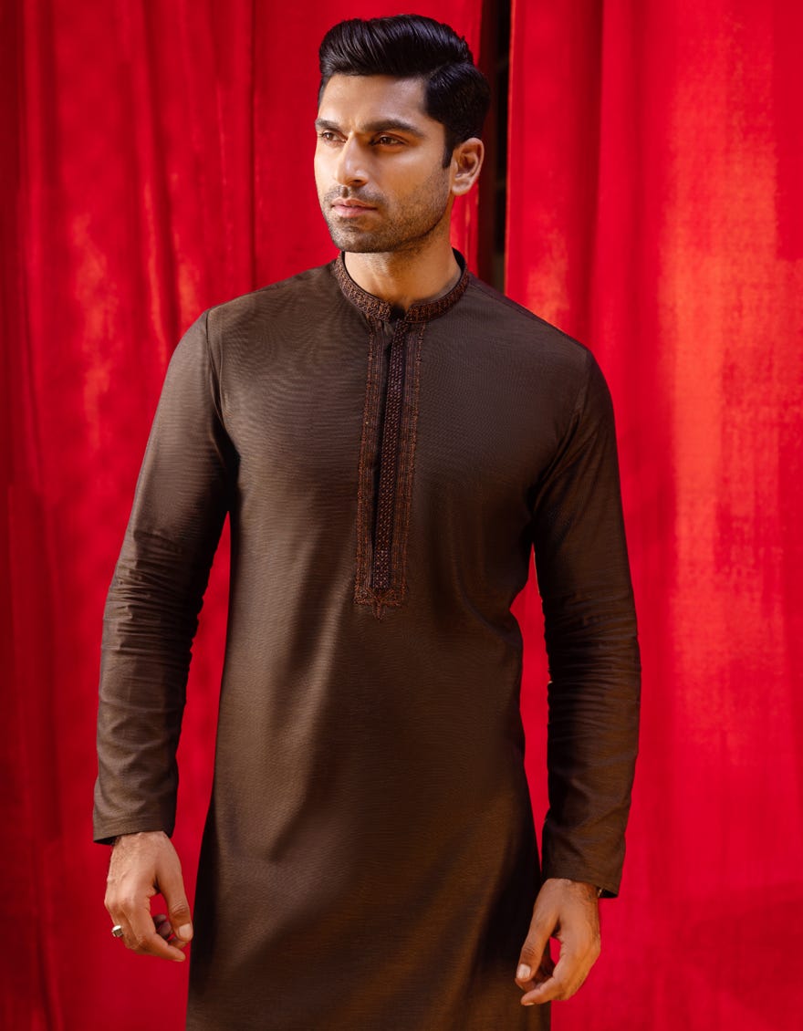 DARK BROWN COTTON KURTA | JJK-S-32571