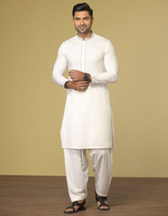 OFF WHITE BLENDED KAMEEZ SHALWAR | JJKS-S-32572