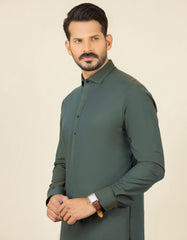 DARK GREEN COTTON KAMEEZ SHALWAR | JJKS-S-32593