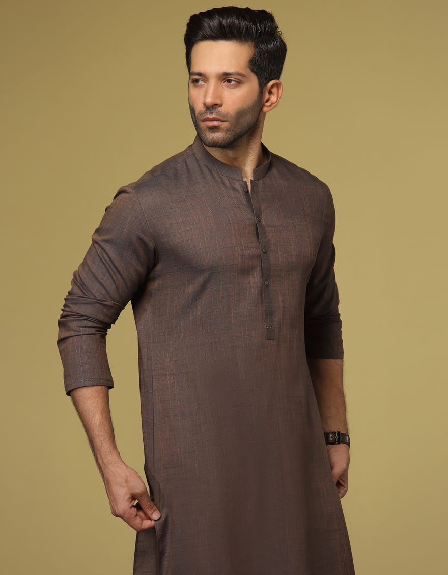 BROWN COTTON KURTA | JJK-S-32596