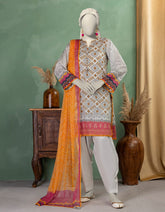 GREY LAWN PRINTED UNSTITCHED 3PC