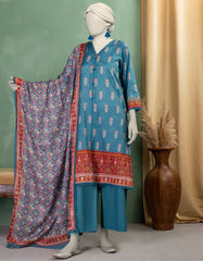 BLUE LAWN PRINTED UNSTITCHED 3PC
