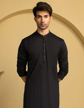BLACK COTTON SEMI-FORMAL KURTA