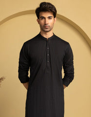 BLACK COTTON SEMI-FORMAL KURTA