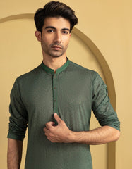 GREEN COTTON SEMI-FORMAL KURTA