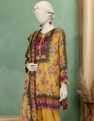 YELLOW LAWN PRINTED UNSTITCHED 3PC