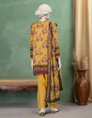 YELLOW LAWN PRINTED UNSTITCHED 3PC