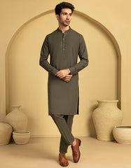 ARMY GREEN BLENDED KURTA TROUSER