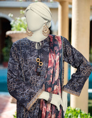 BLACK LAWN PASTE PRINTED UNSTITCHED 3PC