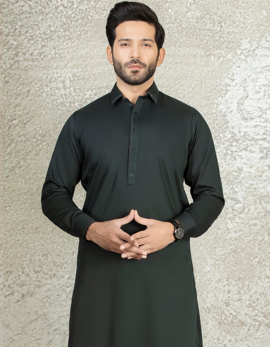 DEEP GREEN COTTON CASUAL KAMEEZ SHALWAR | JJKS-S-34143