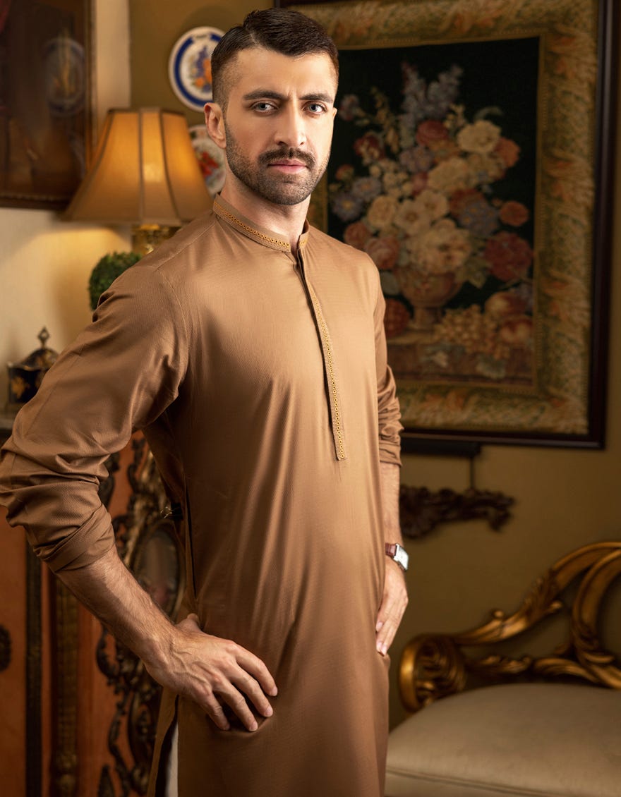 BISCUIT BROWN COTTON KURTA | JJK-S-34148