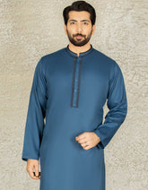 PRUSSIAN BLUE BLENDED KURTA | JJK-S-34154