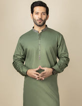 ARMY GREEN COTTON KAMEEZ SHALWAR | JJKS-S-34169