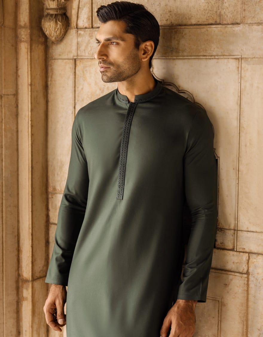 FOREST GREEN BLENDED KURTA | JJK-S-34183