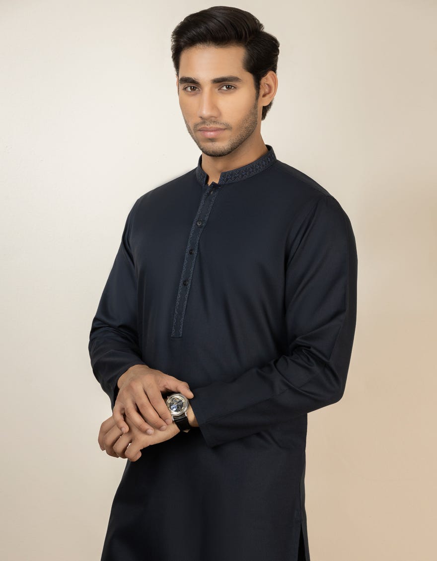 MIDNIGHT BLUE BLENDED KURTA | JJK-S-34184