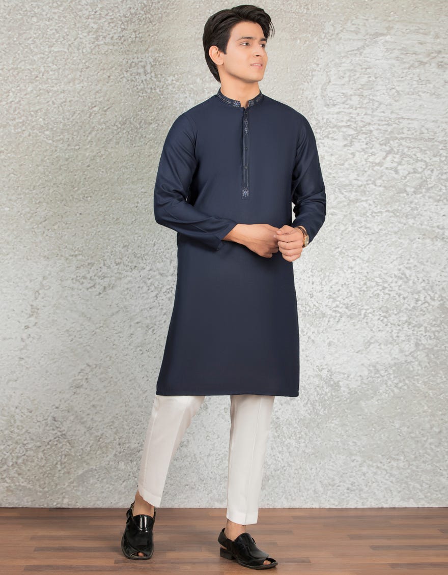 NAVY BLUE BLENDED KURTA | JTK-S-35896