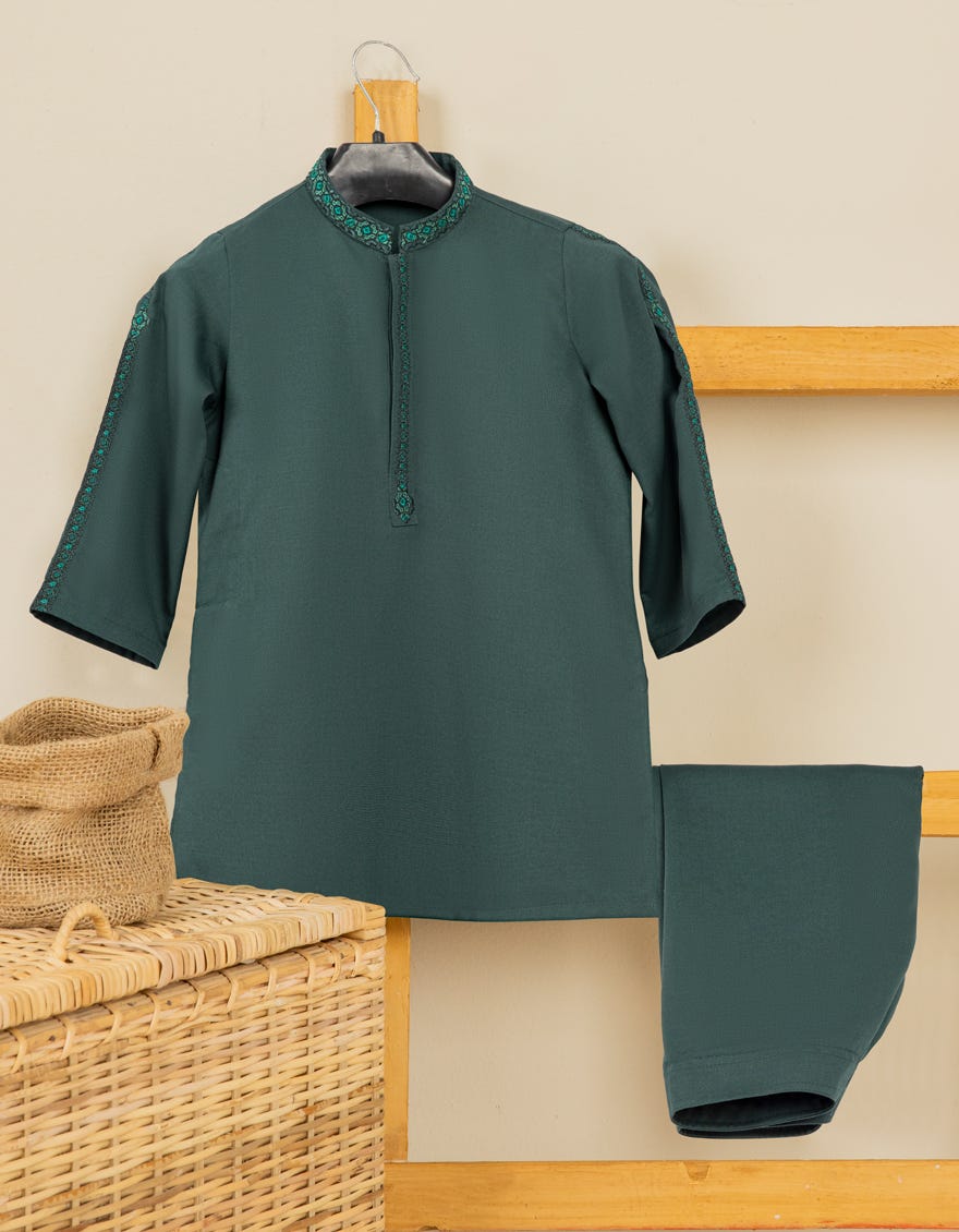 DARK GREEN BLENDED KAMEEZ SHALWAR | JJIKS-S-35949