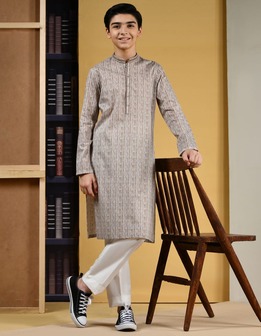 MULTI BROWN COTTON KURTA | JCK-S-35955