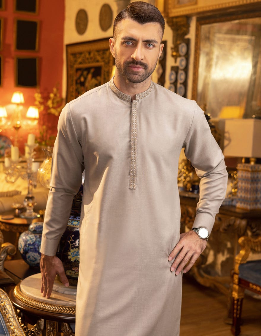 OATMEAL BLENDED KAMEEZ SHALWAR | JJKS-S-36855