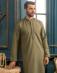 DULL OLIVE BLENDED KAMEEZ SHALWAR | JJKS-S-36856