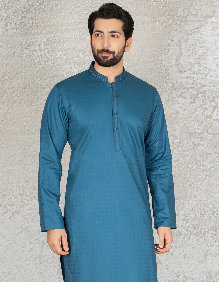 BLUISH GREEN COTTON KURTA | JJK-S-36866