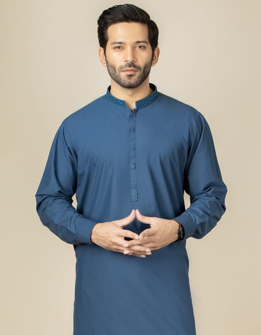 DARK BLUE BLENDED KAMEEZ SHALWAR | JJKS-S-36870