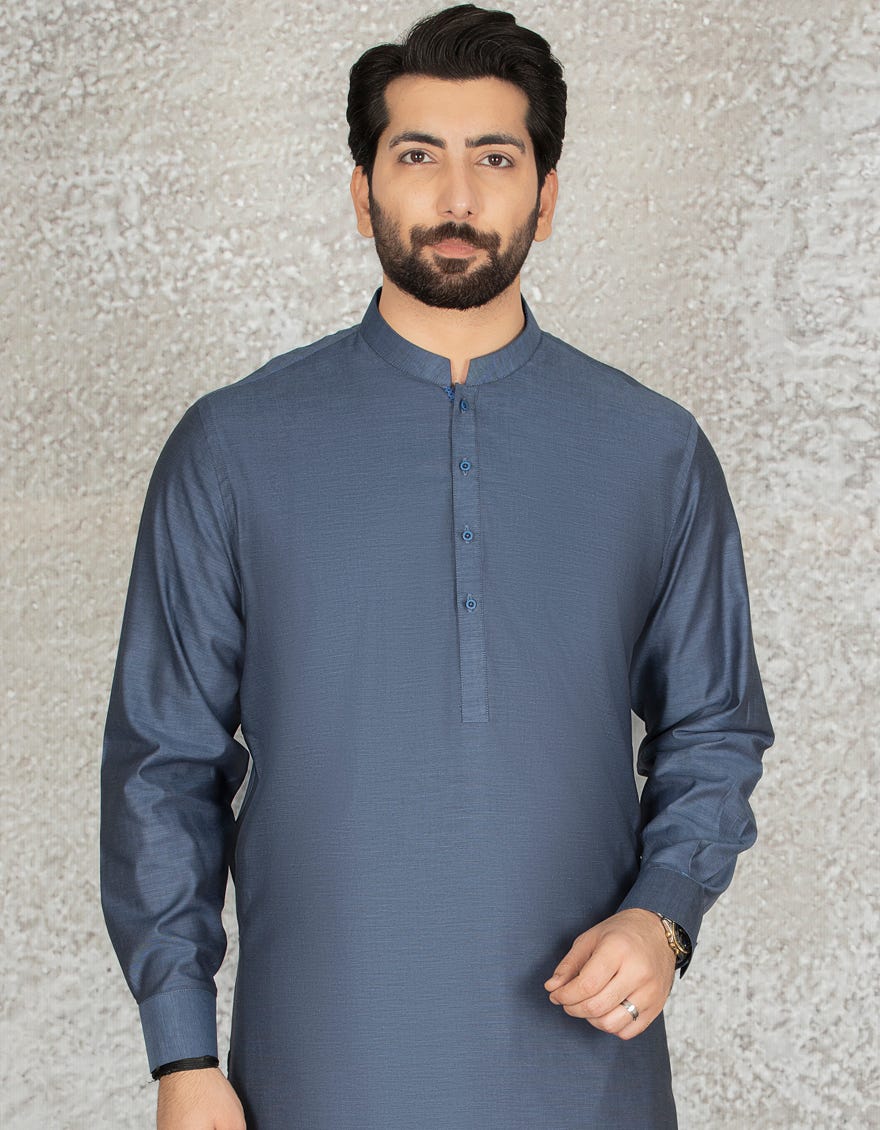BLUE COTTON KAMEEZ SHALWAR | JJKS-S-36875