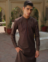 BROWN TEXTURE CVC KURTA PAJAMA | JJKP-S-36890