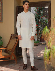 WHITE COTTON KURTA PAJAMA | JJKP-S-36892