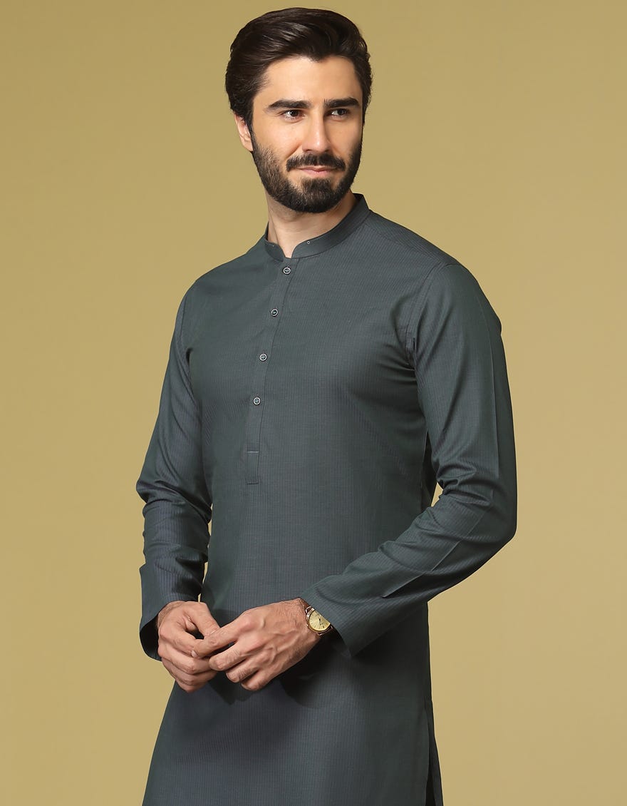 DULL GREEN BLENDED KURTA | JJK-S-36920