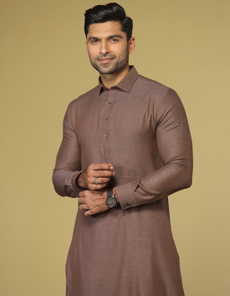 WOOLEN BROWN BLENDED KAMEEZ SHALWAR | JJKS-S-36922