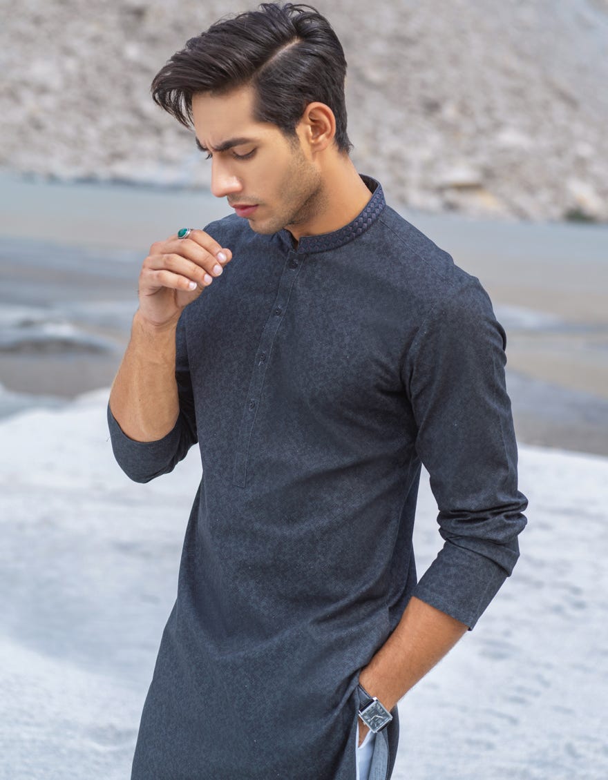 CHARCOAL GREY COTTON KURTA | JJK-W-37558/W21/JJ7165-SF