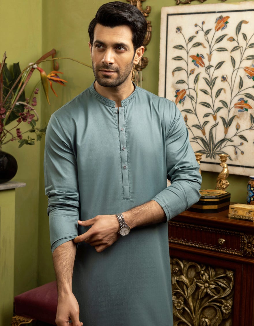 JADE GREEN COTTON KURTA | JJK-S-37586