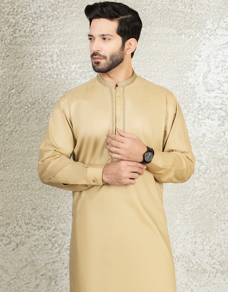 BEIGE COTTON KAMEEZ SHALWAR | JJKS-S-37590