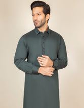 BOTTLE GREEN COTTON KAMEEZ SHALWAR | JJKS-S-37592