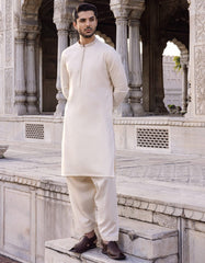 CREAM COTTON KAMEEZ SHALWAR | JJKS-S-37593