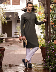 DULL GREEN BLENDED KURTA | JJK-S-37595