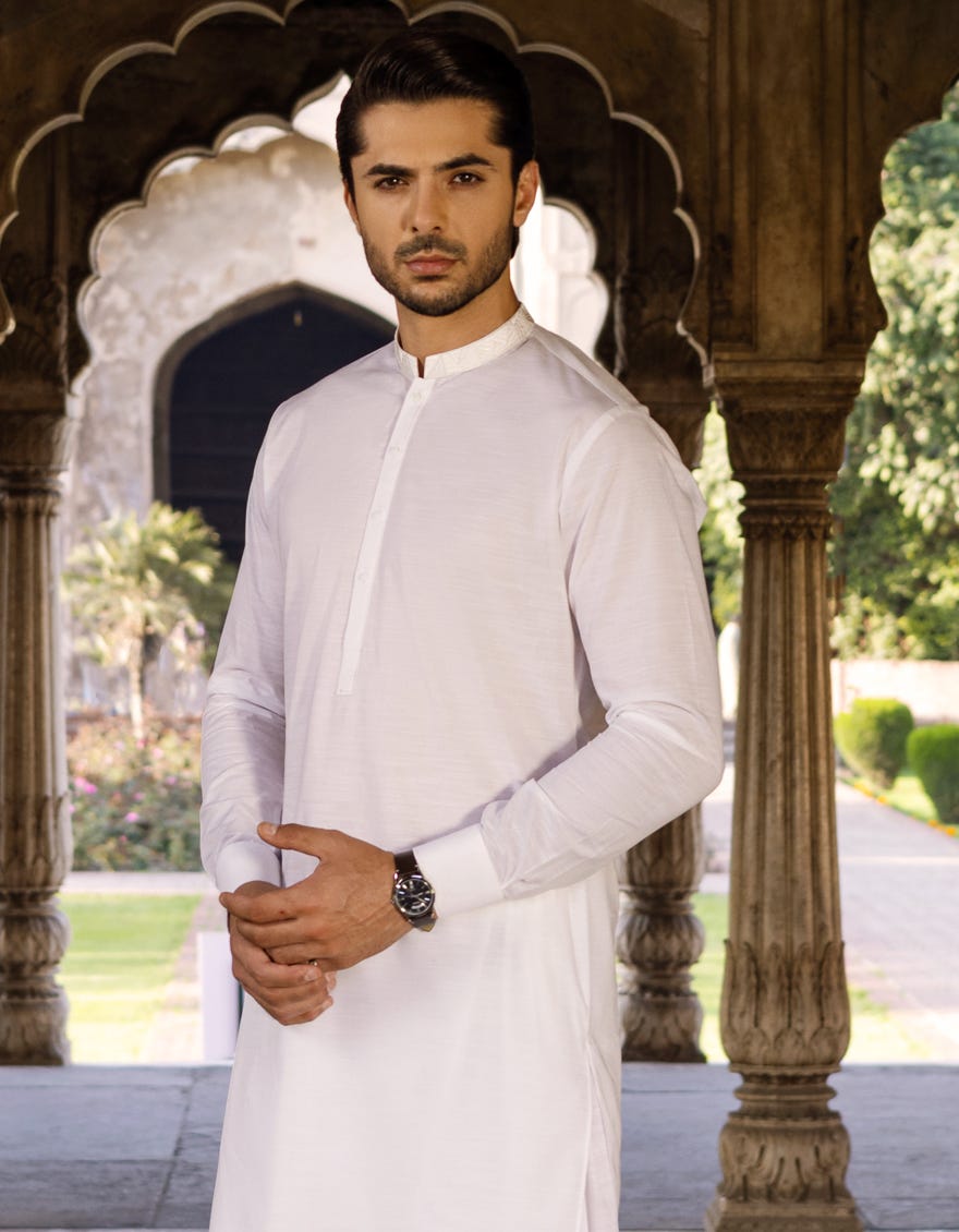 WHITE COTTON KAMEEZ SHALWAR | JJKS-S-37596