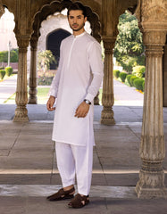 WHITE COTTON KAMEEZ SHALWAR | JJKS-S-37596