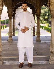 WHITE COTTON KAMEEZ SHALWAR | JJKS-S-37596