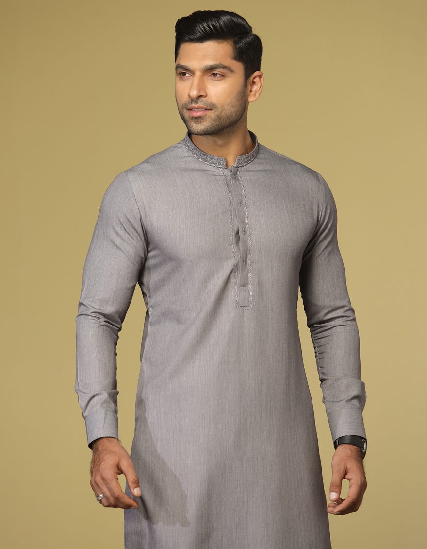 SMOKE GREY BLENDED KAMEEZ SHALWAR | JJKS-S-37621