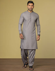 SMOKE GREY BLENDED KAMEEZ SHALWAR | JJKS-S-37621