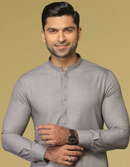 SMOKE GREY BLENDED KAMEEZ SHALWAR | JJKS-S-37621