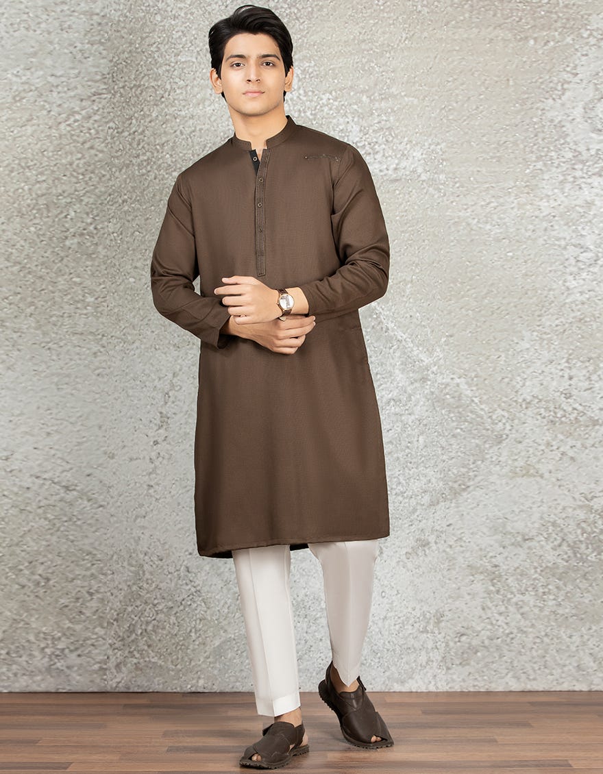 WOOD BROWN BLENDED KURTA | JTK-S-38453