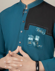 TURQUOISE BLUE CVC KURTA PAJAMA | JCKP-S-38500