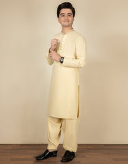 LIGHT YELLOW BLENDED KAMEEZ SHALWAR | JTKS-S-38516