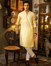 PALE YELLOW BLENDED KURTA | JTK-S-39276